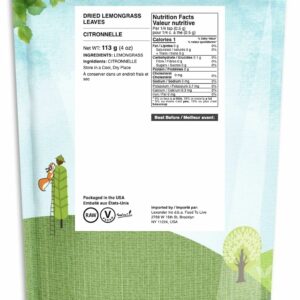 Food to Live Dried Lemongrass Leaves 4 Ounces Cut Lemon Grass Herb Perfect for Herbal Tea