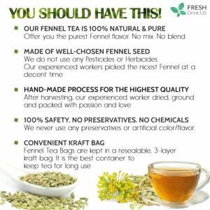 FreshDrinkUS Premium 75 Fennel Seed Tea Bags 100% Natural & Pure No Sugar No Caffeine