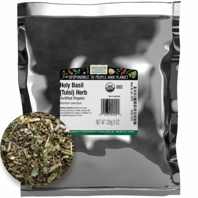 Frontier Co-op Organic Tulsi Holy Basil Herb, 8oz Bulk Bag Perfect for Cooking and Herbal Uses