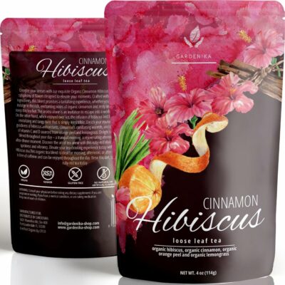 Gardenika Organic Cinnamon Hibiscus Loose Leaf Tea Natural & Antioxidant Rich Caffeine Free 55+ Cups
