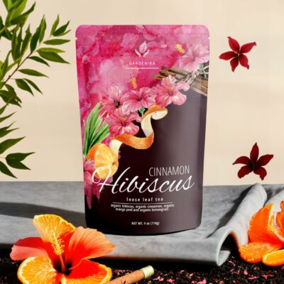Gardenika Organic Cinnamon Hibiscus Loose Leaf Tea Natural & Antioxidant Rich Caffeine Free 55+ Cups
