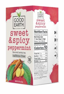 Good Earth Sweet & Spicy Caffeine Free Peppermint Herbal Tea 18 Tea Bags Pack of 6
