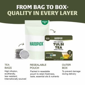 HANDPICK Original Tulsi Tea 100 count Holy Basil Calming and Stress Relief Tea Caffeine Free Herbal Tea