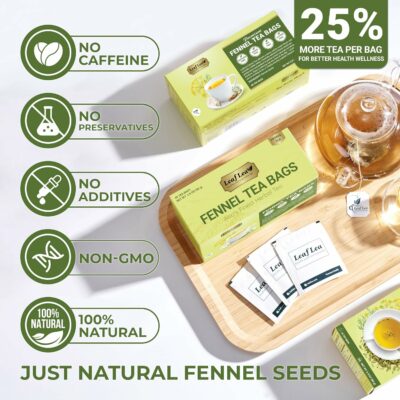 LeafLea 40 Fennel Tea Bags 100% Natural & Pure Fennel Seed Tea Caffeine Free