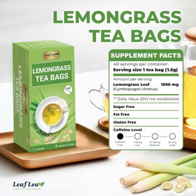 LeafLea 80 Premium Lemongrass Tea Bags Natural Herbal Lemongrass Leaves Caffeine Free