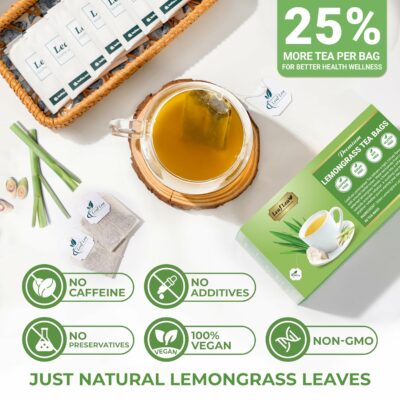 LeafLea 80 Premium Lemongrass Tea Bags Natural Herbal Lemongrass Leaves Caffeine Free