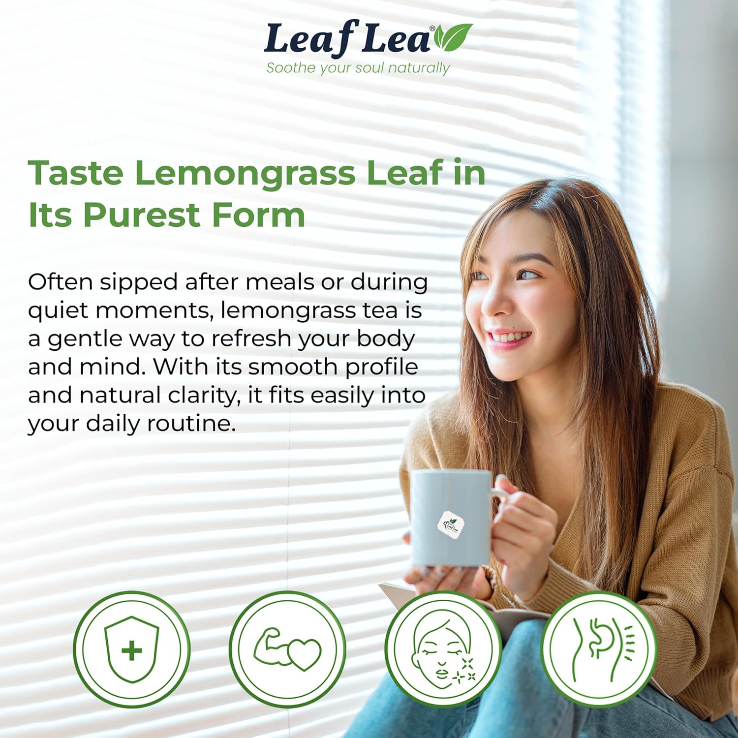 LeafLea 80 Premium Lemongrass Tea Bags Natural Herbal Lemongrass Leaves Caffeine Free