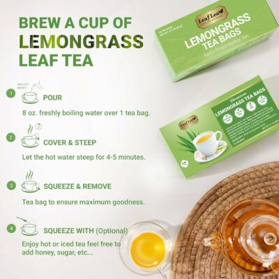 LeafLea 80 Premium Lemongrass Tea Bags Natural Herbal Lemongrass Leaves Caffeine Free