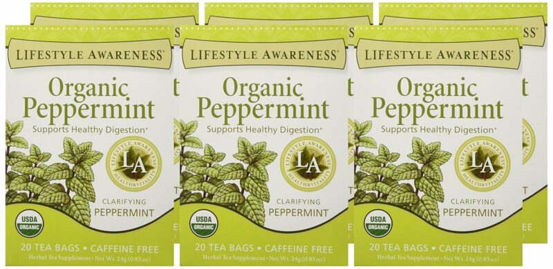 Lifestyle Awareness Organic Peppermint Tea Caffeine Free 20 Tea Bags Pack of 6