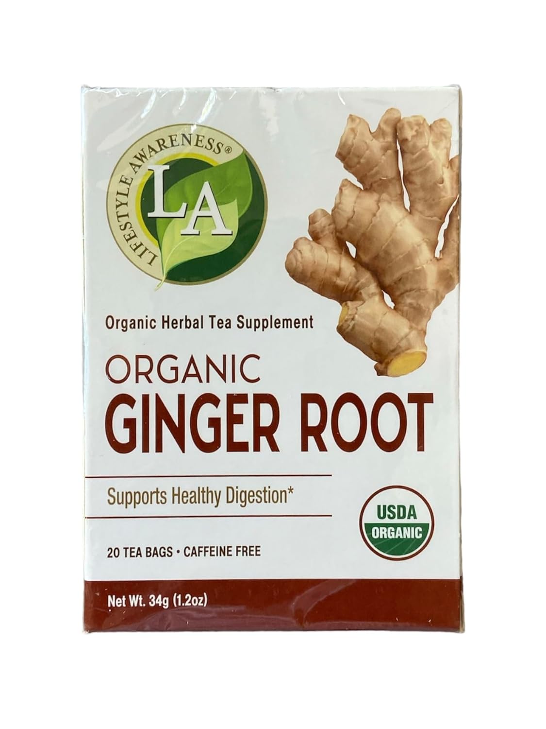 Lifestyle Awareness Teas Caffeine Free Organic Ginger Root Tea 20 Count Pack of 1