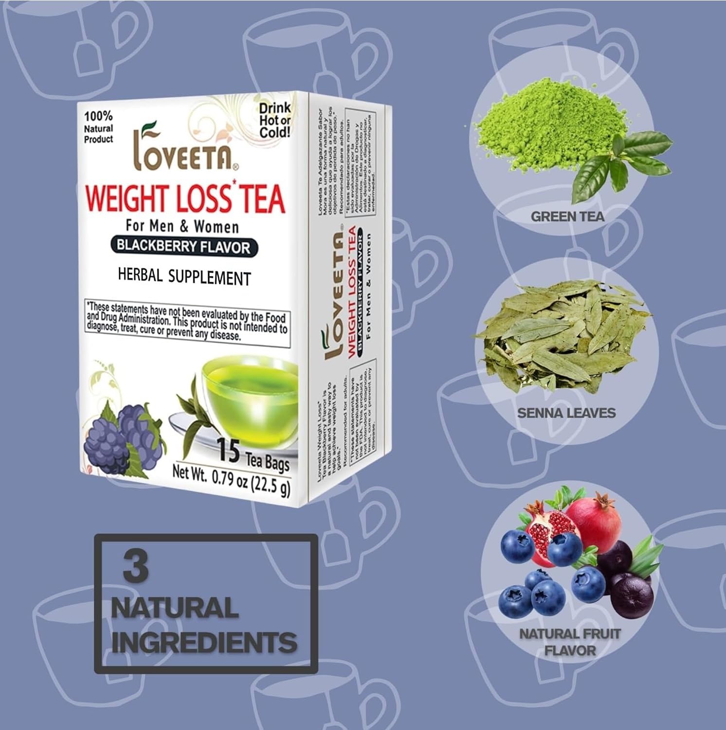 Loveeta Wellness Weight Loss Tea Blackberry 15 Tea Bags Sugar Free & 100% Natural