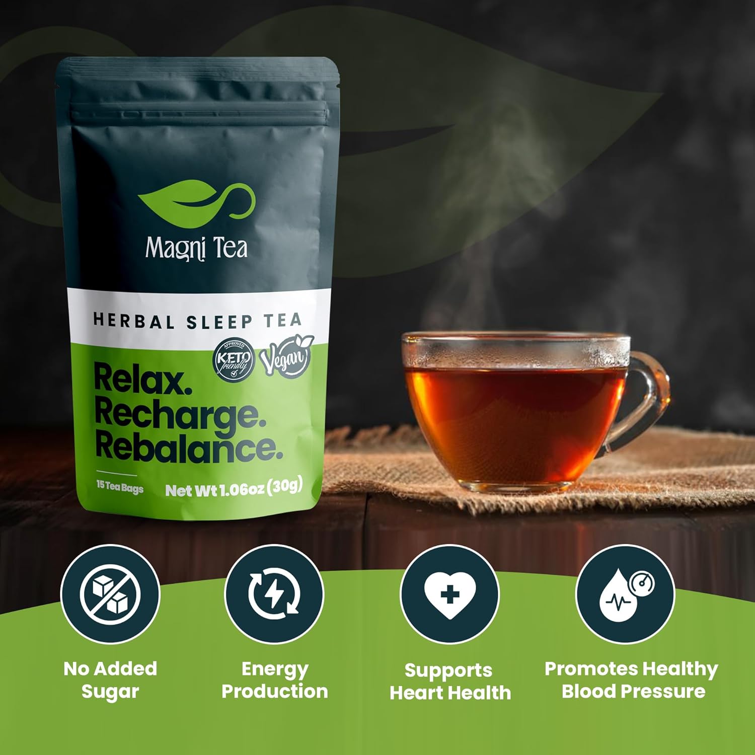 MagniTea Herbal Sleep Muscle Relaxation Tea Bedtime Solution Blend Stress Relief Melatonin Free