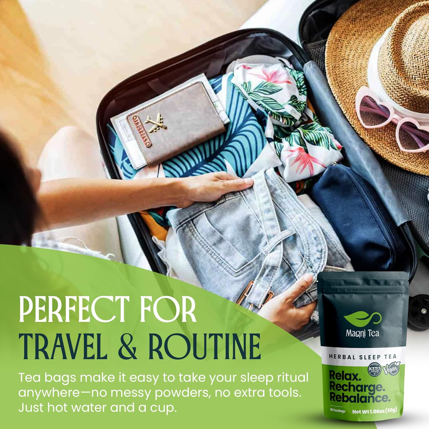 MagniTea Herbal Sleep Muscle Relaxation Tea Bedtime Solution Blend Stress Relief Melatonin Free