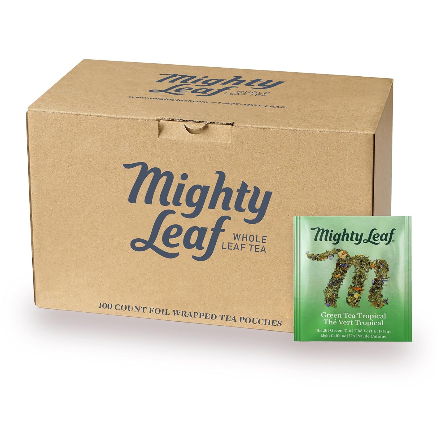 Mighty Leaf Green Tea Tropical 100 Count Foil Wrapped Tea Pouches