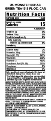 Monster Energy Rehab Green Tea + Energy Energy Iced Tea 15.5 Ounce Pack of 15