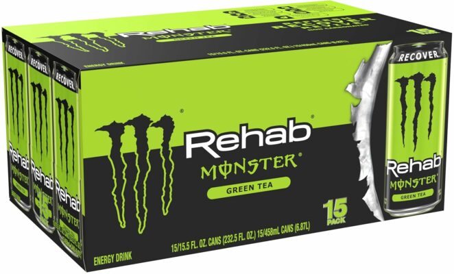 Monster Energy Rehab Green Tea + Energy Energy Iced Tea 15.5 Ounce Pack of 15