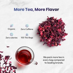 Organic Hibiscus Tea 100 Tea Bags Non-GMO Caffeine Free Tea With Zero Sugar