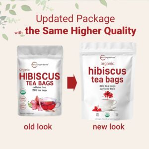 Organic Hibiscus Tea Bags 200 Teabags Caffeine Free Herbal Tea Eco-Friendly Hemp Paper Tea Bags