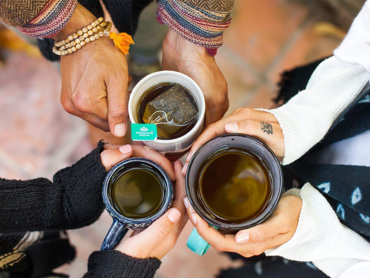 Organic India Tulsi Peppermint Herbal Tea Holy Basil, Stress Relieving & Refreshing Caffeine Free 18 Bags 1 Pack