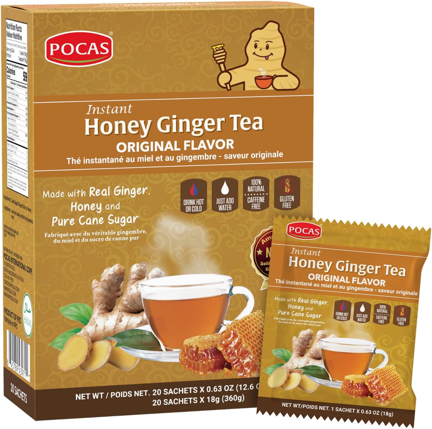 Pocas Honey Ginger Tea Original Instant Powder 20 Pack