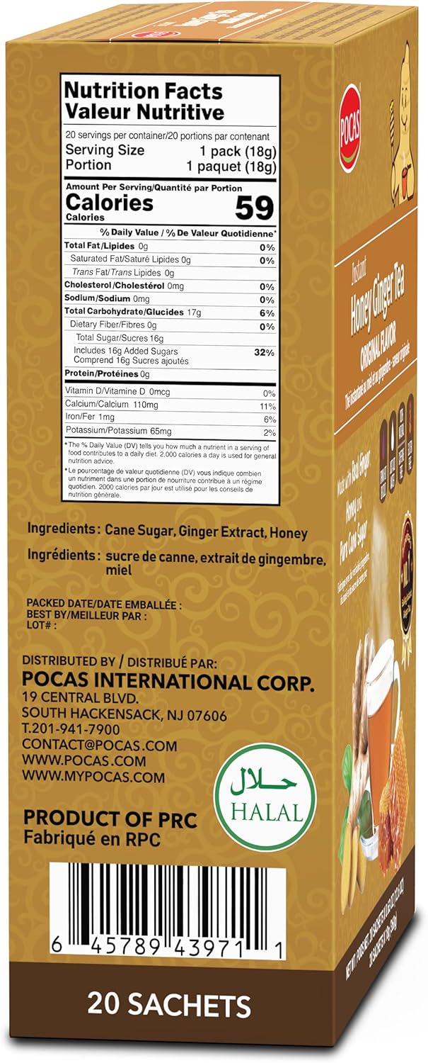 Pocas Honey Ginger Tea Original Instant Powder 20 Pack