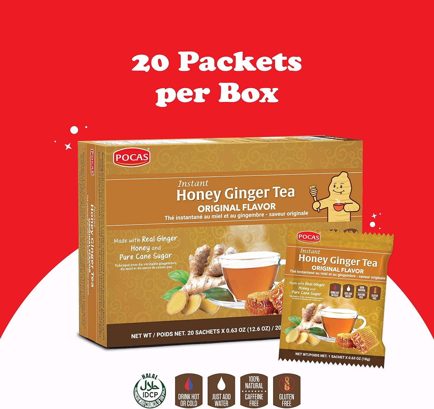 Pocas Honey Ginger Tea Original Instant Powder 20 Pack
