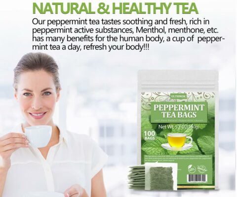 Premium Peppermint Tea Bags 100 Tea Bags Made with 100% Natural Peppermint Leaves No Additives & Caffeine Free