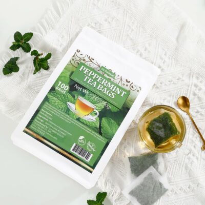 Premium Peppermint Tea Bags 100 Tea Bags Made with 100% Natural Peppermint Leaves No Additives & Caffeine Free