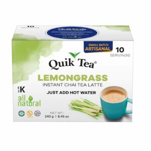 QuikTea Lemongrass Chai Tea Latte 10 Count Instant Herbal Blend with Natural Ingredients