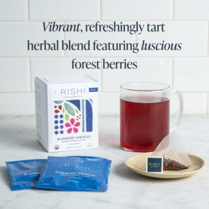 Rishi Tea Blueberry Hibiscus Herbal Tea Organic Caffeine Free Sachet Bags Enjoy Hot or Iced 15 Count Pack of 1