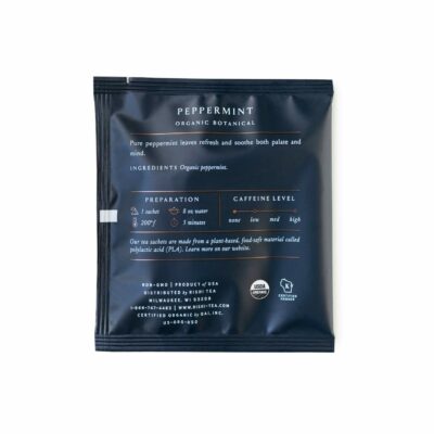 Rishi Tea Peppermint Herbal Tea Organic Caffeine Free Sachet Bags 50 Teabags