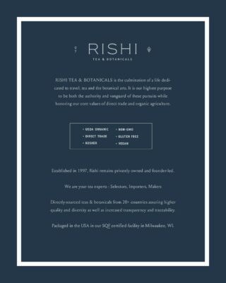 Rishi Tea Peppermint Herbal Tea Organic Caffeine Free Sachet Bags 50 Teabags