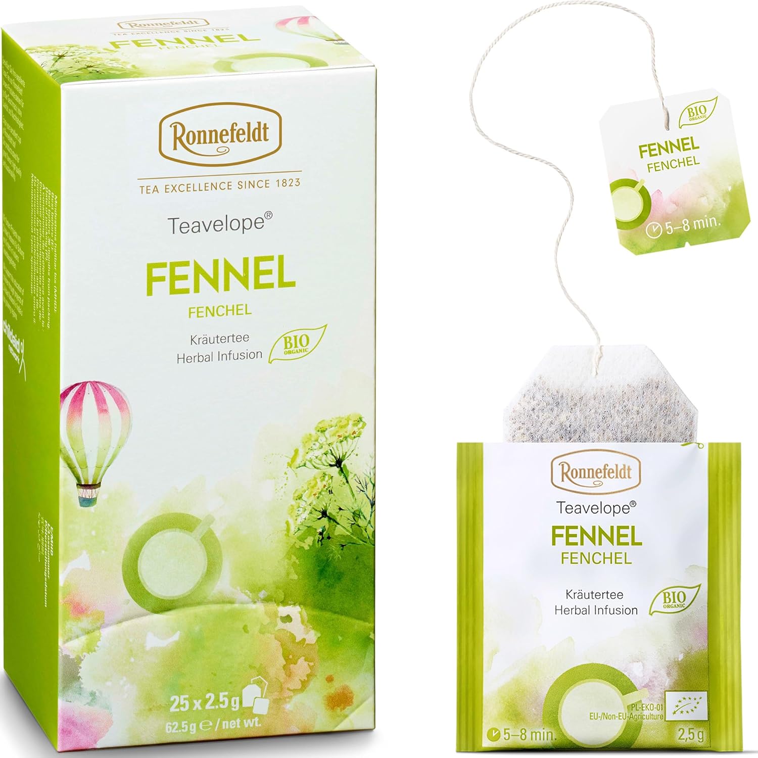 Ronnefeldt Teavelope Fennel Naturally Caffeine Free Herbal Tea 25 Individually Wrapped Tea Bags