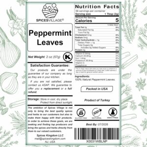SPICES VILLAGE Dried Peppermint Leaves 2 oz Fresh Peppermint Leaves Cut and Sifted