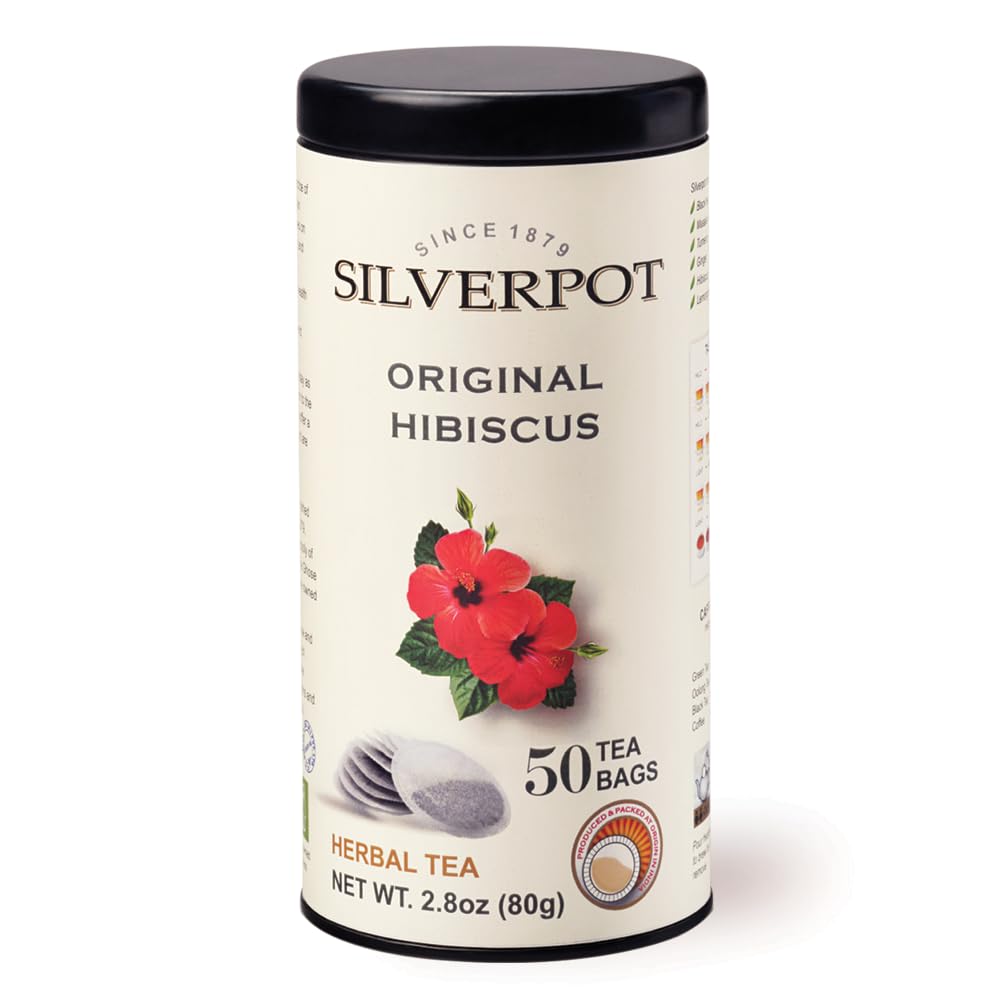 Silverpot Original Hibiscus 50 Round Tea Bags 100% Natural Caffeine Free Reusable Tin