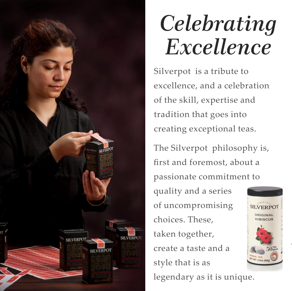 Silverpot Original Hibiscus 50 Round Tea Bags 100% Natural Caffeine Free Reusable Tin