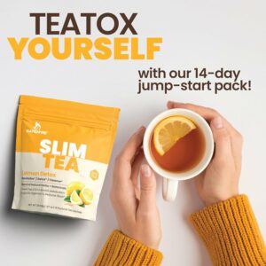 Slim Tea 14 Day Herbal Teatox Blend of Natural Herbs and Botanicals Supports Metabolism Lemon Flavor 14 Servings