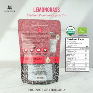 Suwirun Organic Lemongrass Tea 25 Bags Product of Thailand Refreshing Herbal Tea Caffeine Free