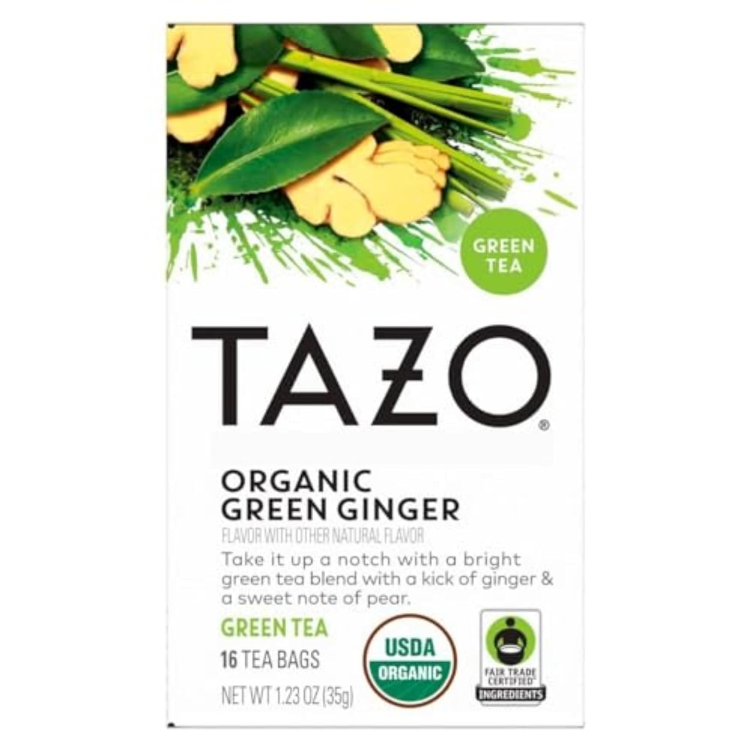 TAZO Organic Green Tea Green Ginger Caffeinated Tea 16 Total Bags