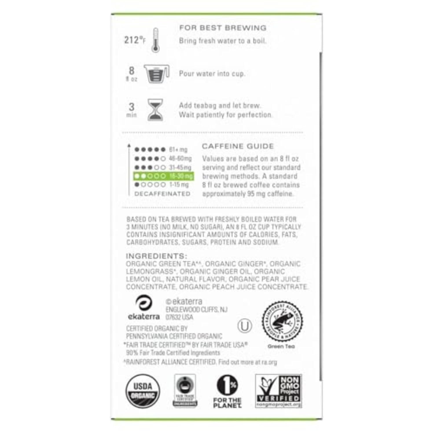 TAZO Organic Green Tea Green Ginger Caffeinated Tea 16 Total Bags