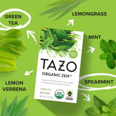 TAZO Organic Zen Green Tea Caffeinated Tea with Lemongrass & Spearmint 16 Total Bags