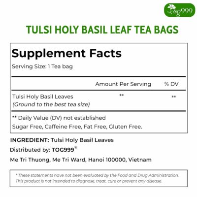TOG999 Premium 120 Holy Basil Leaf Tea Bags 100% Natural & Pure Loose Leaf Herbal Tea No Caffeine