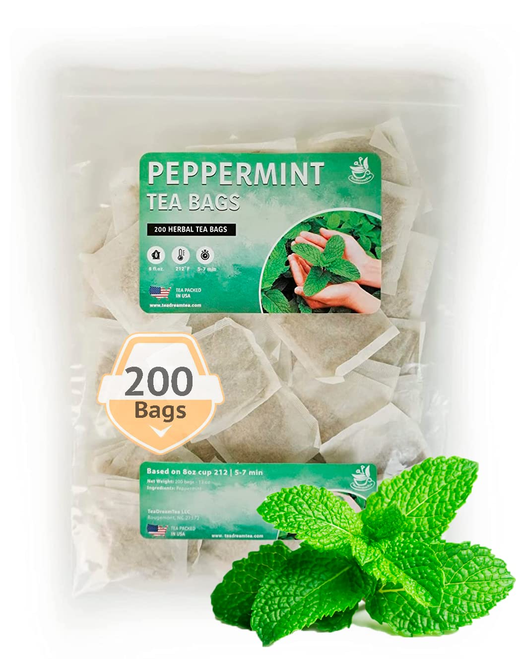 TeaDreamTea Peppermint Tea Bags Caffeine Free Healthy Mint Tea 200 Bags
