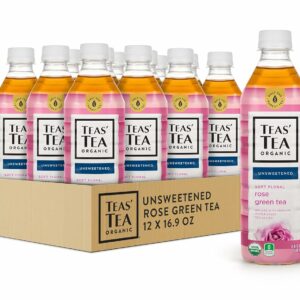 Teas' Tea Unsweetened Rose Green Tea 16.9 Ounce Pack of 12 Organic Sugar Free 0 Calories