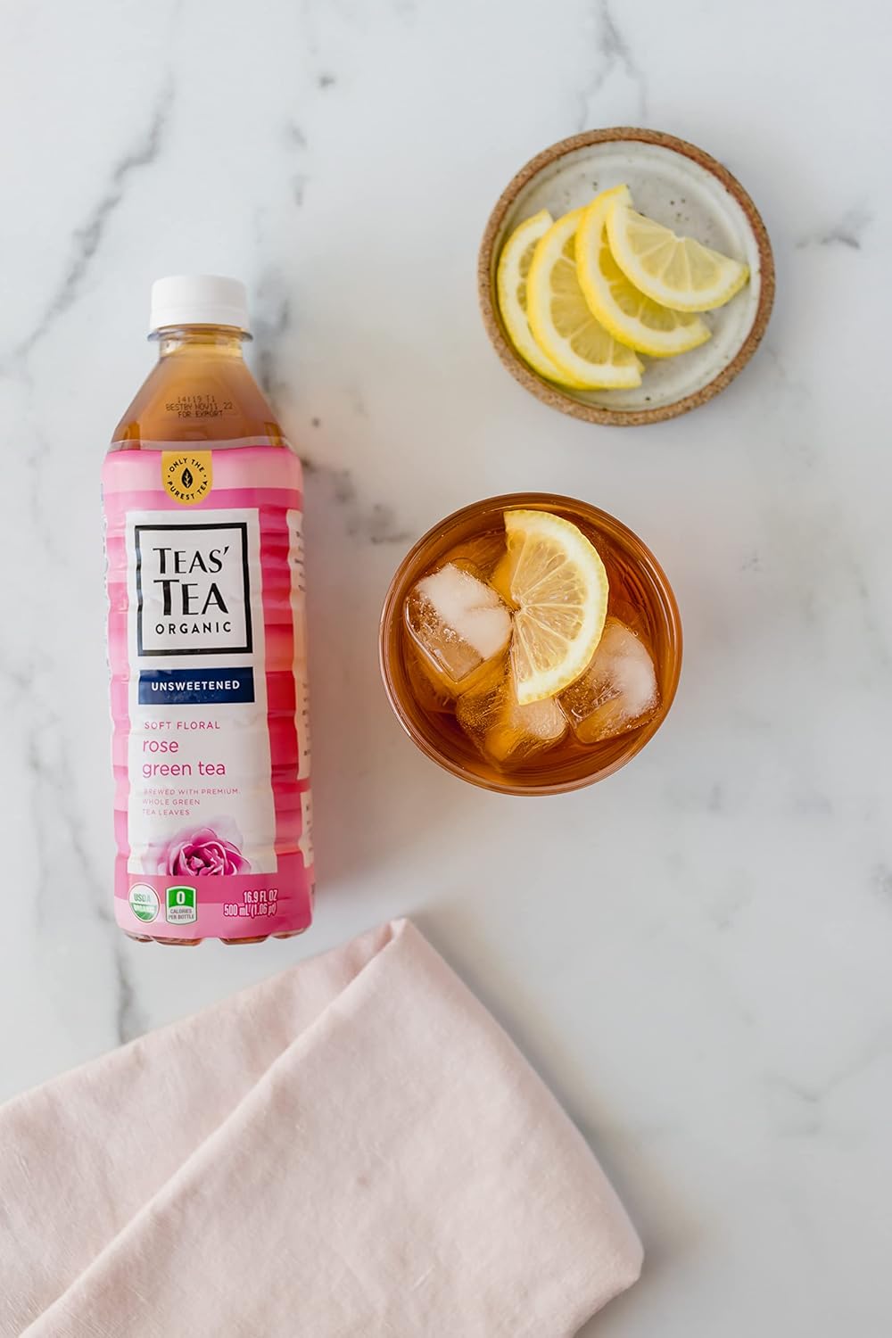 Teas' Tea Unsweetened Rose Green Tea 16.9 Ounce Pack of 12 Organic Sugar Free 0 Calories