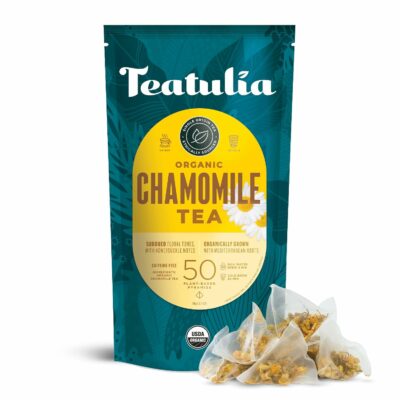 Teatulia Organic Chamomile Tea Bags 50 Pyramid Teabags Caffeine Free Herbal Camille Tea