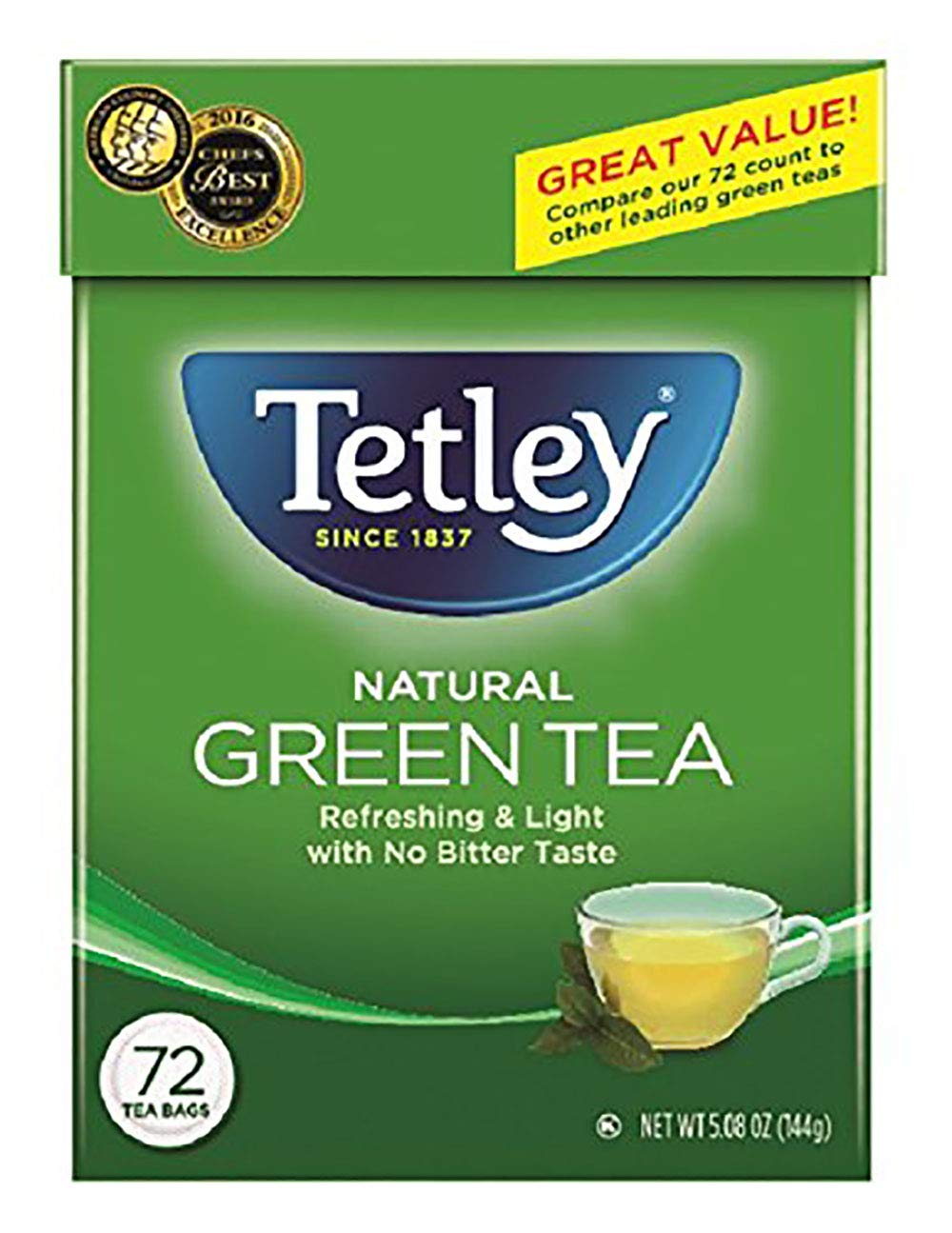 Tetley Green Tea 72 Tea Bags Refreshing Light Flavor Natural Ingredients