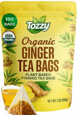 Tozzy Organic Ginger Tea 100 Count Pyramid Tea Bags Plant-Based & Eco-conscious