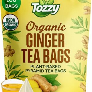 Tozzy Organic Ginger Tea 100 Count Pyramid Tea Bags Plant-Based & Eco-conscious