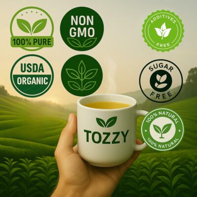 Tozzy Organic Ginger Tea 100 Count Pyramid Tea Bags Plant-Based & Eco-conscious